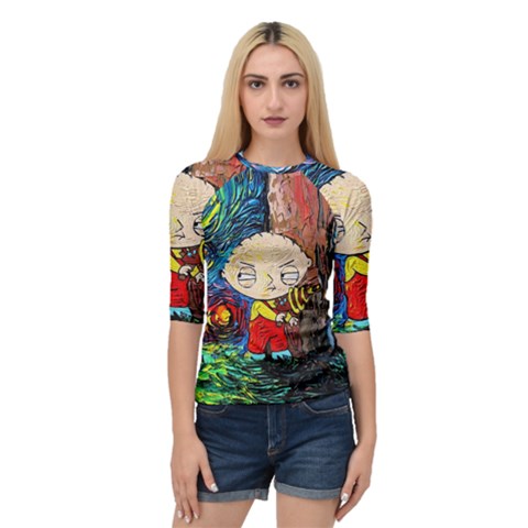 Cartoon Starry Night Vincent Van Gogh Quarter Sleeve Raglan T-shirt by Sarkoni