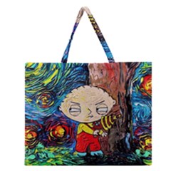 Cartoon Starry Night Vincent Van Gogh Zipper Large Tote Bag by Sarkoni