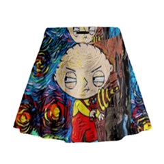 Cartoon Starry Night Vincent Van Gogh Mini Flare Skirt by Sarkoni