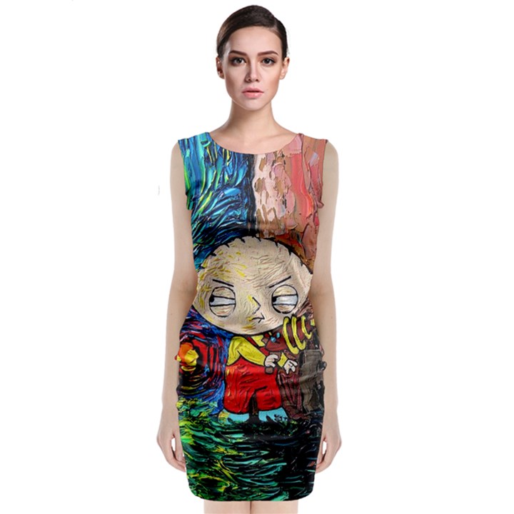 Cartoon Starry Night Vincent Van Gogh Sleeveless Velvet Midi Dress