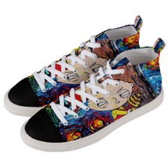 Cartoon Starry Night Vincent Van Gogh Men s Mid-top Canvas Sneakers by Sarkoni