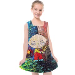 Cartoon Starry Night Vincent Van Gogh Kids  Cross Back Dress by Sarkoni