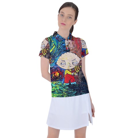 Cartoon Starry Night Vincent Van Gogh Women s Polo T-shirt by Sarkoni