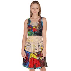 Cartoon Starry Night Vincent Van Gogh Knee Length Skater Dress With Pockets by Sarkoni