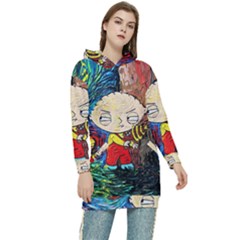 Cartoon Starry Night Vincent Van Gogh Women s Long Oversized Pullover Hoodie by Sarkoni