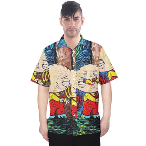 Cartoon Starry Night Vincent Van Gogh Men s Hawaii Shirt by Sarkoni