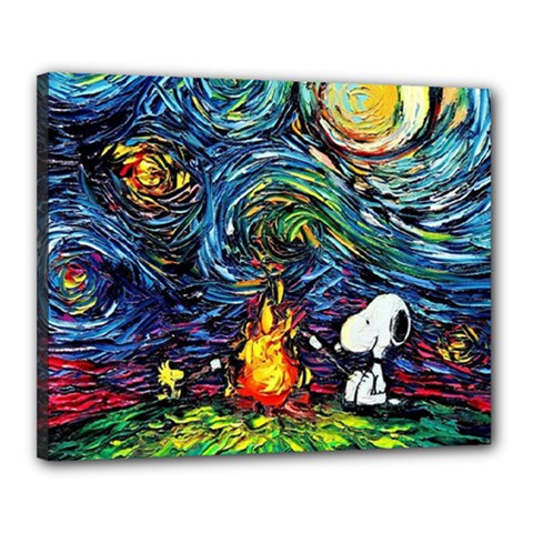 Dog Cartoon Starry Night Print Van Gogh Parody Canvas 20  X 16  (stretched) by Sarkoni