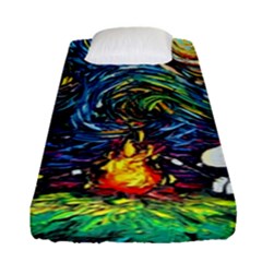 Dog Cartoon Starry Night Print Van Gogh Parody Fitted Sheet (single Size) by Sarkoni