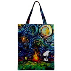 Dog Cartoon Starry Night Print Van Gogh Parody Zipper Classic Tote Bag by Sarkoni