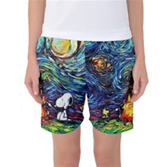 Dog Cartoon Starry Night Print Van Gogh Parody Women s Basketball Shorts by Sarkoni