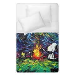 Dog Cartoon Starry Night Print Van Gogh Parody Duvet Cover (single Size) by Sarkoni