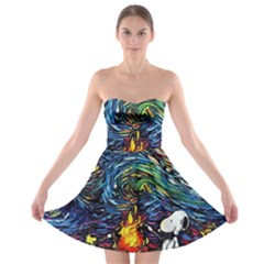 Dog Cartoon Starry Night Print Van Gogh Parody Strapless Bra Top Dress by Sarkoni