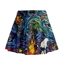 Dog Cartoon Starry Night Print Van Gogh Parody Mini Flare Skirt by Sarkoni