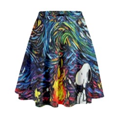 Dog Cartoon Starry Night Print Van Gogh Parody High Waist Skirt by Sarkoni