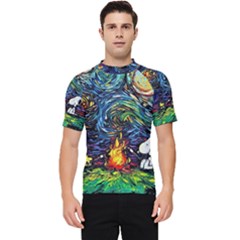 Dog Cartoon Starry Night Print Van Gogh Parody Men s Short Sleeve Rash Guard by Sarkoni