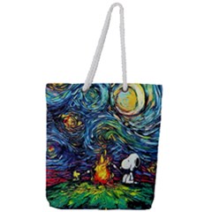 Dog Cartoon Starry Night Print Van Gogh Parody Full Print Rope Handle Tote (large) by Sarkoni