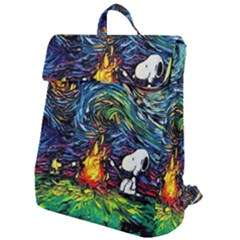 Dog Cartoon Starry Night Print Van Gogh Parody Flap Top Backpack by Sarkoni