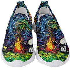 Dog Cartoon Starry Night Print Van Gogh Parody Kids  Slip On Sneakers by Sarkoni