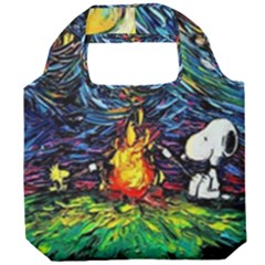 Dog Cartoon Starry Night Print Van Gogh Parody Foldable Grocery Recycle Bag by Sarkoni