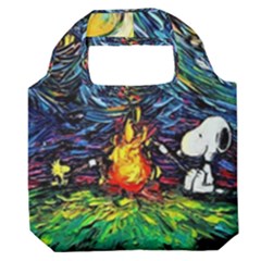 Dog Cartoon Starry Night Print Van Gogh Parody Premium Foldable Grocery Recycle Bag by Sarkoni