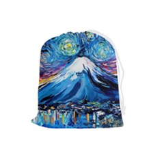 Mount Fuji Art Starry Night Van Gogh Drawstring Pouch (large) by Sarkoni