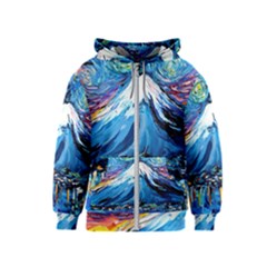 Mount Fuji Art Starry Night Van Gogh Kids  Zipper Hoodie by Sarkoni