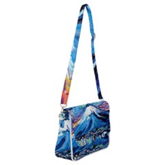 Mount Fuji Art Starry Night Van Gogh Shoulder Bag With Back Zipper by Sarkoni