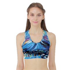 Mount Fuji Art Starry Night Van Gogh Sports Bra With Border by Sarkoni