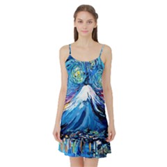 Mount Fuji Art Starry Night Van Gogh Satin Night Slip by Sarkoni