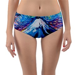 Mount Fuji Art Starry Night Van Gogh Reversible Mid-waist Bikini Bottoms by Sarkoni