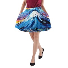 Mount Fuji Art Starry Night Van Gogh A-line Pocket Skirt by Sarkoni