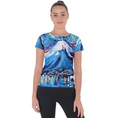 Mount Fuji Art Starry Night Van Gogh Short Sleeve Sports Top  by Sarkoni