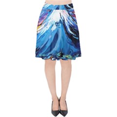 Mount Fuji Art Starry Night Van Gogh Velvet High Waist Skirt by Sarkoni