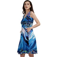 Mount Fuji Art Starry Night Van Gogh Sleeveless V-neck Skater Dress With Pockets by Sarkoni