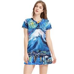 Mount Fuji Art Starry Night Van Gogh Women s Sports Skirt by Sarkoni