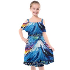 Mount Fuji Art Starry Night Van Gogh Kids  Cut Out Shoulders Chiffon Dress by Sarkoni