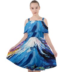 Mount Fuji Art Starry Night Van Gogh Cut Out Shoulders Chiffon Dress by Sarkoni