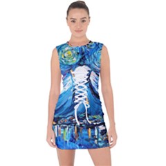 Mount Fuji Art Starry Night Van Gogh Lace Up Front Bodycon Dress by Sarkoni