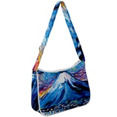 Mount Fuji Art Starry Night Van Gogh Zip Up Shoulder Bag by Sarkoni