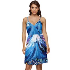 Mount Fuji Art Starry Night Van Gogh V-neck Pocket Summer Dress  by Sarkoni