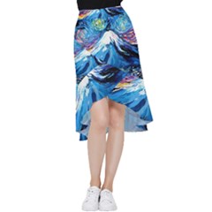 Mount Fuji Art Starry Night Van Gogh Frill Hi Low Chiffon Skirt by Sarkoni