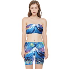 Mount Fuji Art Starry Night Van Gogh Stretch Shorts And Tube Top Set by Sarkoni