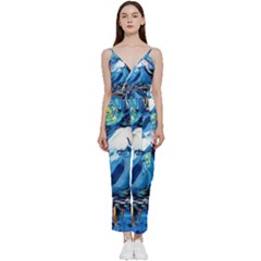 Mount Fuji Art Starry Night Van Gogh V-neck Camisole Jumpsuit by Sarkoni