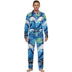 Mount Fuji Art Starry Night Van Gogh Men s Long Sleeve Velvet Pocket Pajamas Set by Sarkoni