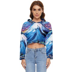 Mount Fuji Art Starry Night Van Gogh Women s Lightweight Cropped Hoodie by Sarkoni