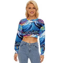 Mount Fuji Art Starry Night Van Gogh Lightweight Long Sleeve Sweatshirt by Sarkoni