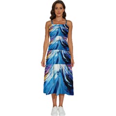 Mount Fuji Art Starry Night Van Gogh Sleeveless Shoulder Straps Boho Dress by Sarkoni