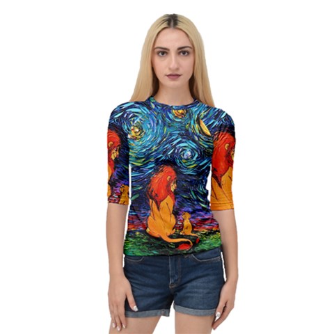 Lion Art Starry Night Van Gogh Quarter Sleeve Raglan T-shirt by Sarkoni