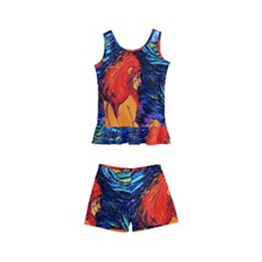 Lion Art Starry Night Van Gogh Kids  Boyleg Swimsuit by Sarkoni