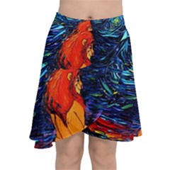 Lion Art Starry Night Van Gogh Chiffon Wrap Front Skirt by Sarkoni